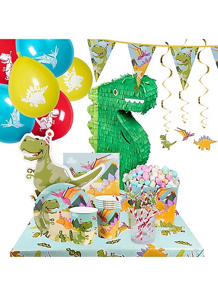 Dino Party Deko Set Deluxe 63-teilig mit Piñata für 6 Personen