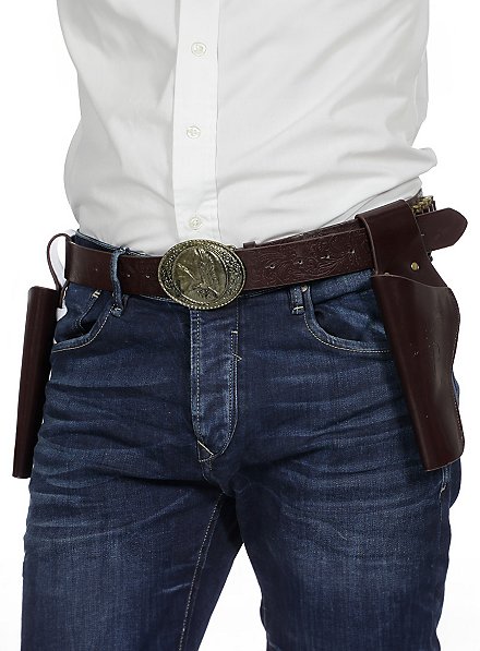 Double pistol holster with belt brown