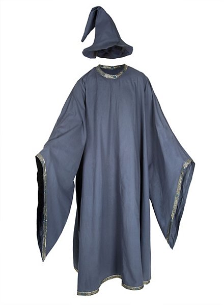 Fantasy robe with pointed gray hat