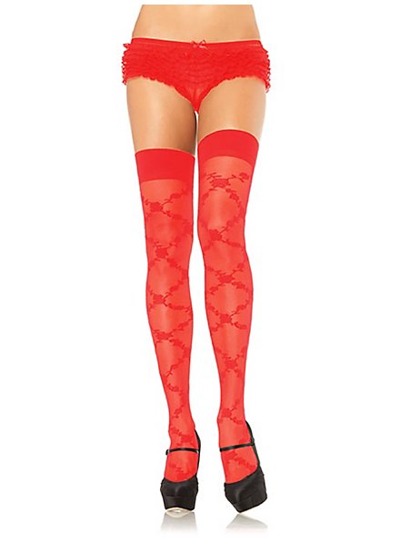 Fish-net stockings hold-up with diamond pattern red