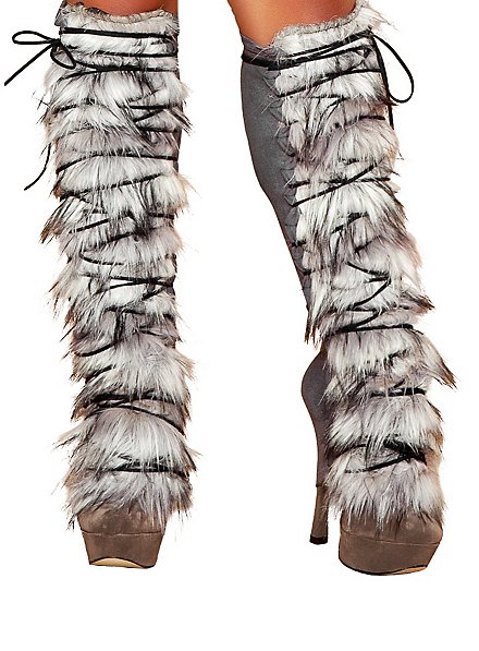 Fur Leg Warmers with Lacing 