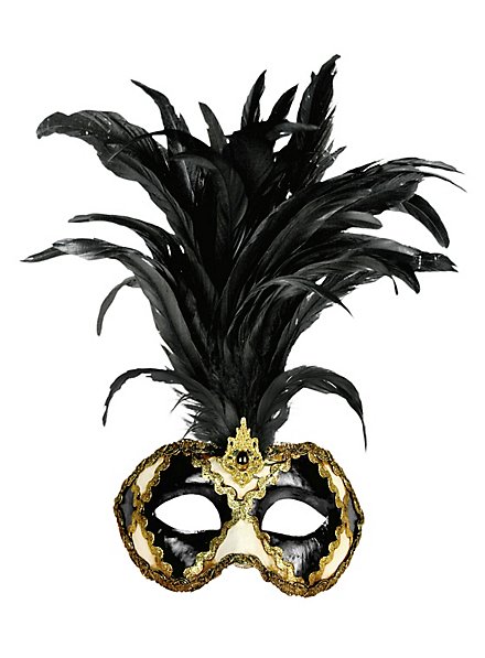 Galetto Colombina Ajedrez Blanco Negro Plumas Negras - Máscara Veneciana