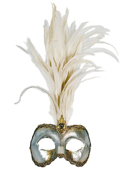 Galetto Colombina argento piume bianche - Venetian Mask