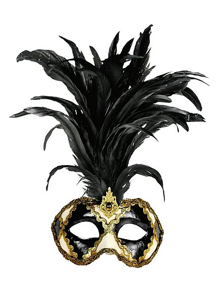 Galetto Colombina scacchi bianco nero piume nere - Venezianische Maske