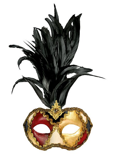 Galetto Colombina scacchi colore piume nere - Venezianische Maske