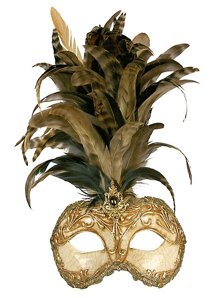Galetto Colombina stucco craquele oro piume miele - Venetian Mask
