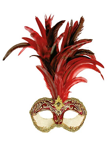 Galetto Colombina stucco craquele rosso piume rosse - Venezianische Maske
