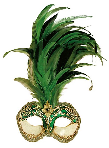 Galetto Colombina stucco craquele verde piume verde - Venezianische Maske