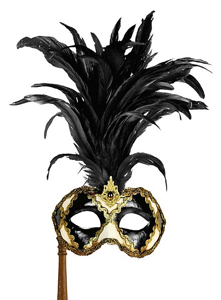 Galletto Colombina scacchi bianco nero con bastone - Venezianische Maske