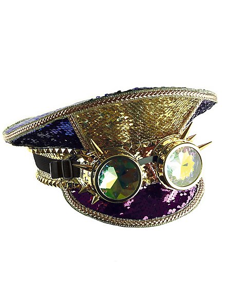 Glitter Punk Peaked Cap with Welding Goggles