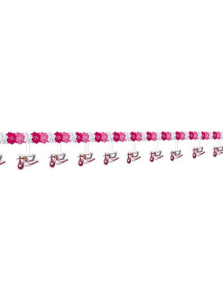 Guirlande en papier rose Cigogne Bébé 4 mètres