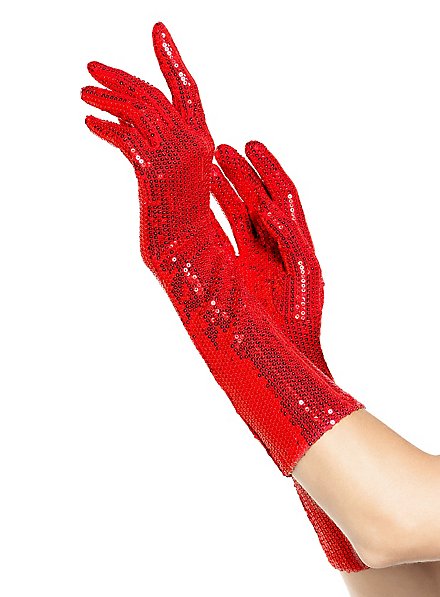 Handschuhe mit Pailletten rot