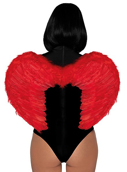 Heart shaped feather wings red