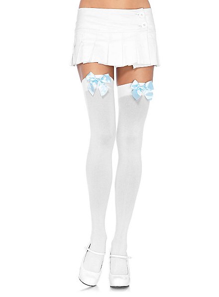 Hold up stockings with big bow white-lightblue
