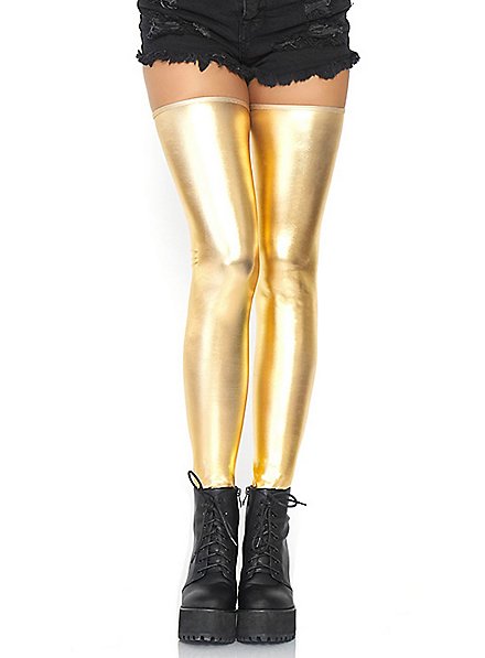 Hold up wetlook stockings gold