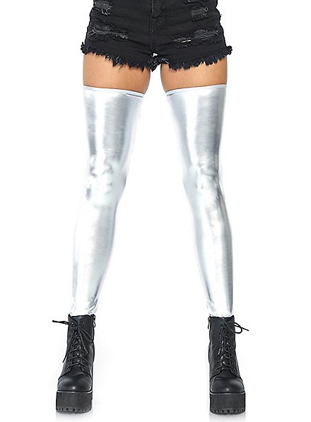 Hold-up wetlook stockings silver