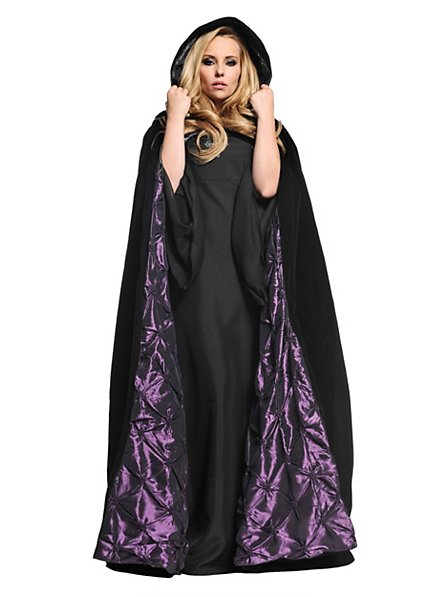 Hooded cape with purple lining