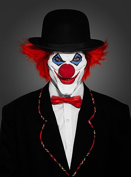 Top Hat Horror Clown Mask with Red Hair