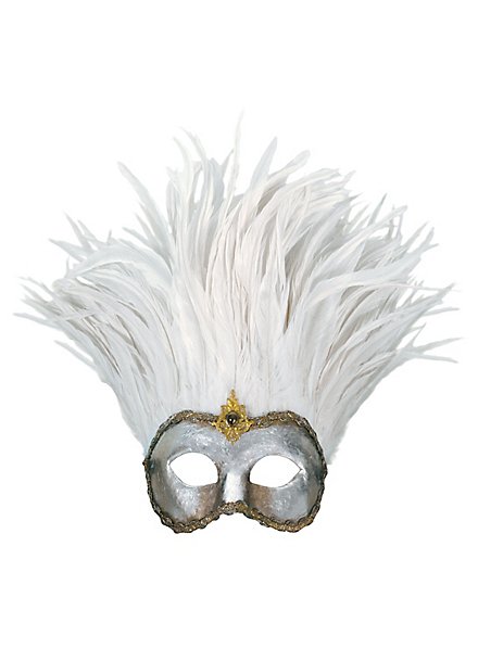 Incas Colombina argento piume bianche - Venezianische Maske