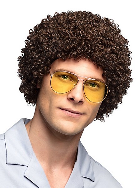 UILYNIU Bruin Mullet Mens 80s mannen Rocker pruik, Hippie Pop Rock pruiken lange krullende 70s kostuums Carnaval Halloween kostuum (Bruin