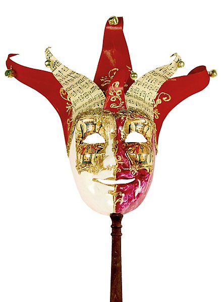 Jolly Carte Maschile rosso bianco con bastone - Venetian Mask