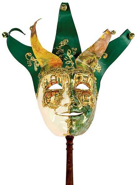 Jolly Carte Maschile verde bianco con bastone - Venetian Mask