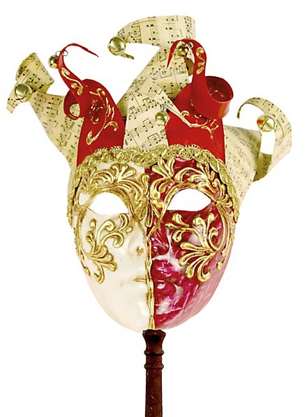 Jolly Colla rosso bianco con bastone - Venezianische Maske