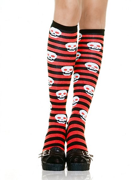 Knee highs black-red curled with skulls