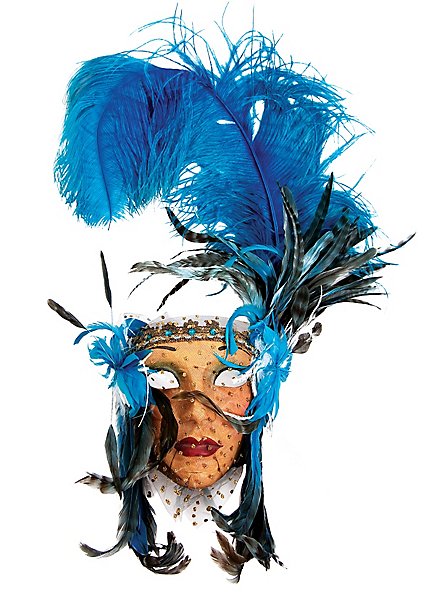 Lady Fiore con piume blu-bigia Venetian Mask