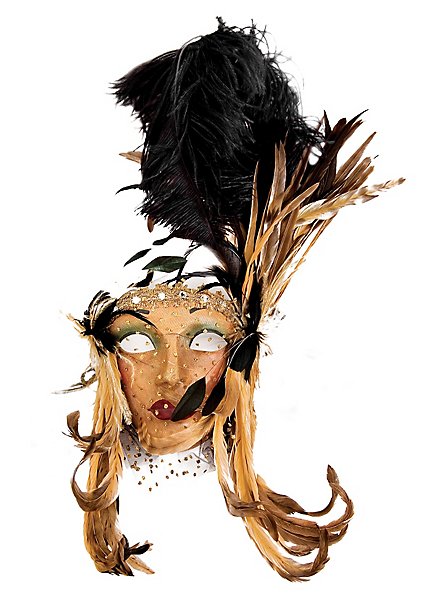 Lady Fiore con piume nera-miele Masque vénitien