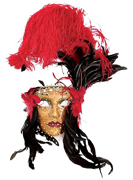 Lady Fiore con piume rossa-nera Venetian Mask