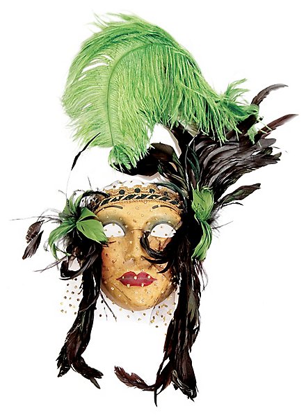 Lady Fiore con piume verde-nera Masque vénitien