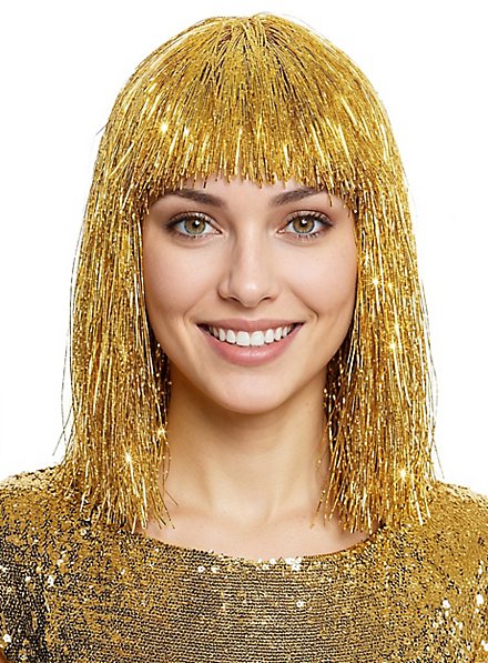 Lametta Perücke gold