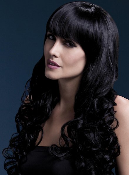 Lang Soft Curls Paryk Med Skilning Sort