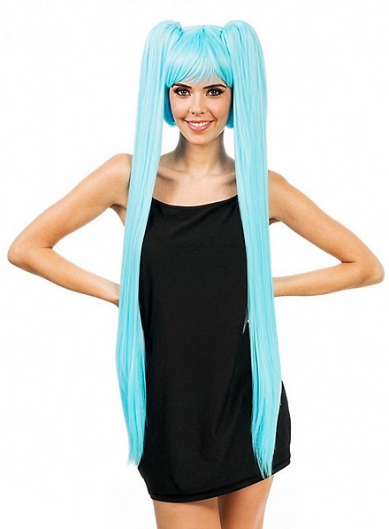 Lange Cosplay Perücke hellblau