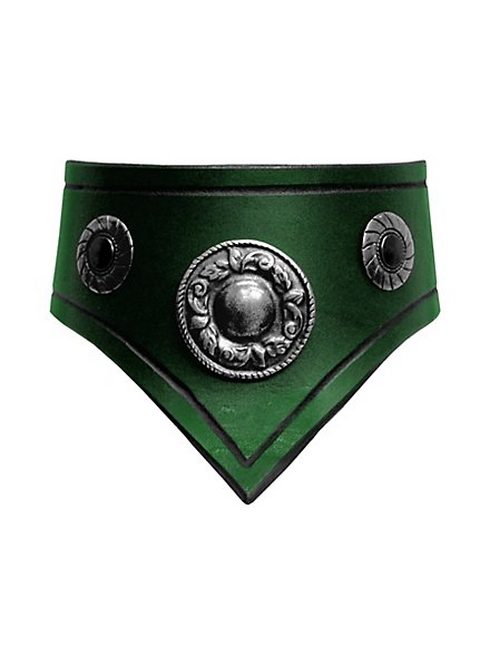 Leather Collar green & silver 