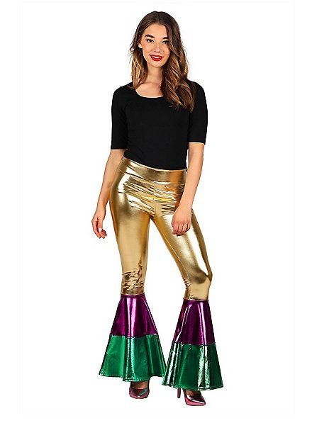 Leggings Donna Metallizzati Dorati – Pantaloni Pelle Effetto Glitter, Anni 80, Per Carnevale E Discoteca