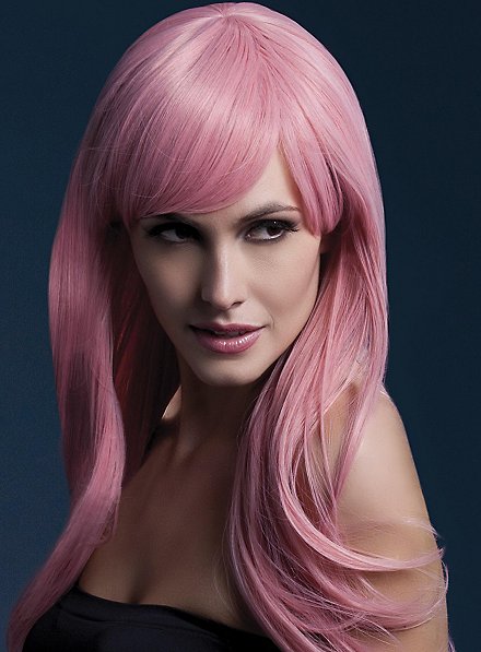 Long feather cut with pony wig pink