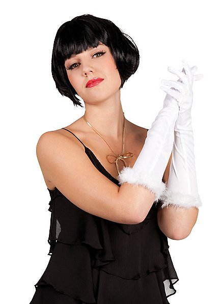 Long Gloves with Marabou white 