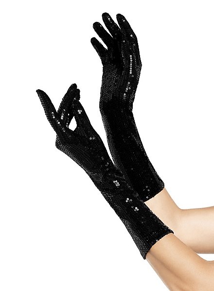 Long Gloves with Sequins black 