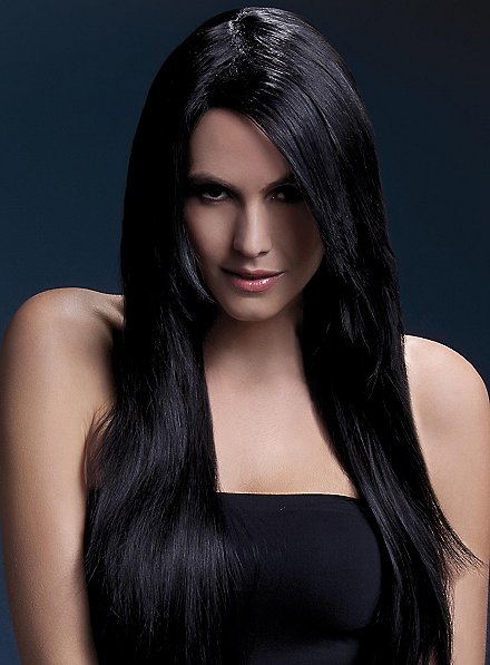 Long straight cut wig black, side parting