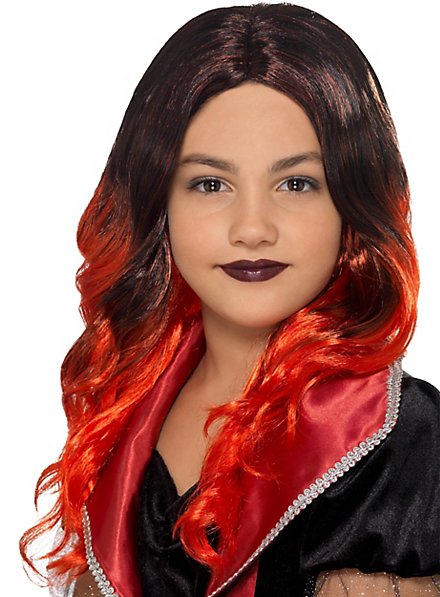 Longhair wig for children black-red