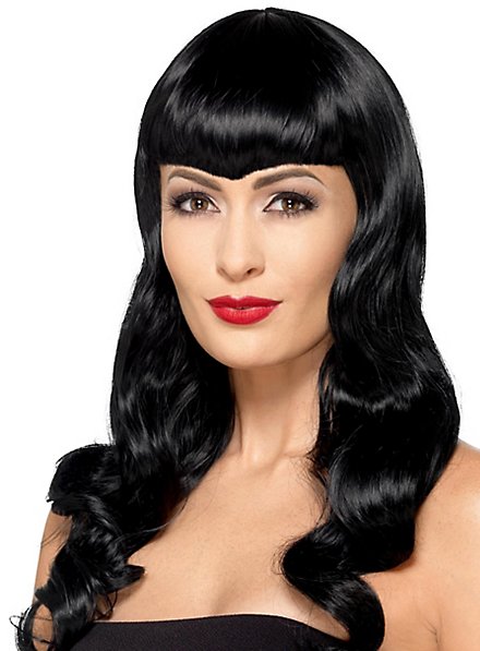 Longhair wig with heart-shaped fringe black