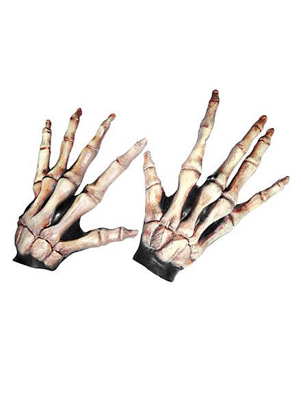Mains de squelette à longs doigts couleur os en latex