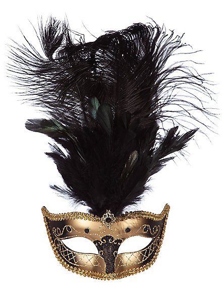 Maschera veneziana da donna con piume grandi dorate per carnevale e feste in maschera con piume di pavone per Martedì Grasso/ballo veneziano, matrimonio, Halloween, cosplay - Italia