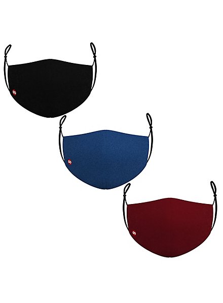 Masques en tissu Sparpack uni - noir / bleu / rouge