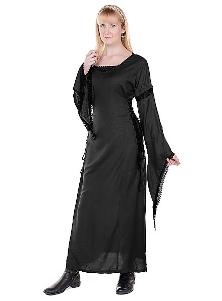 black medieval dress renaissance Eris Long Sleeve Mini Dress in Black – Velvet Lace Fabrication – Elliatt main image 1