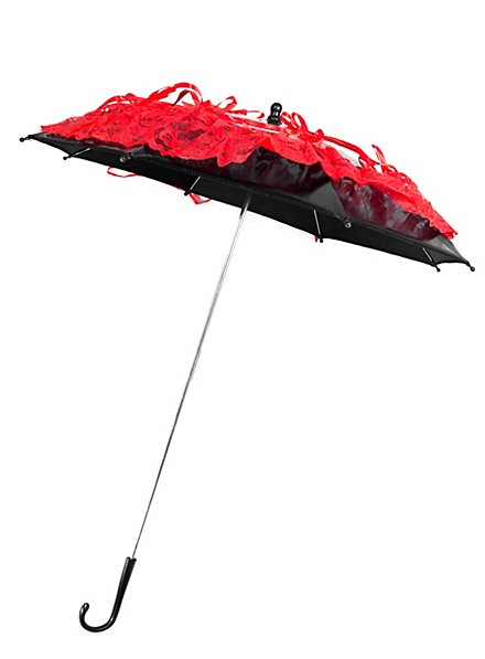 Mini-ombrelle noire avec dentelle rouge