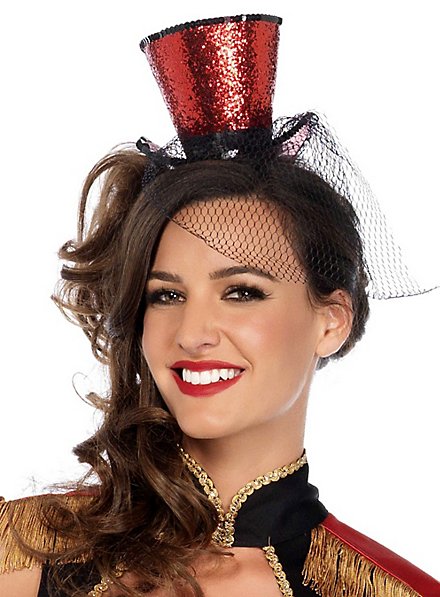 Mini Glitter Top Hat  Ladies Burlesque Night Fancy Dress Net headdress 