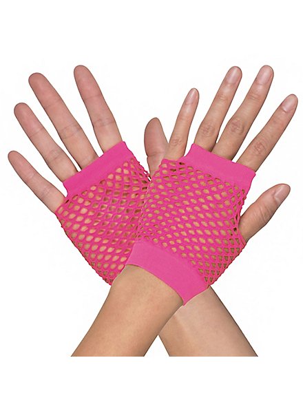 12 PACK 80's Long Fishnet Gloves - Neon Pink WS1232D